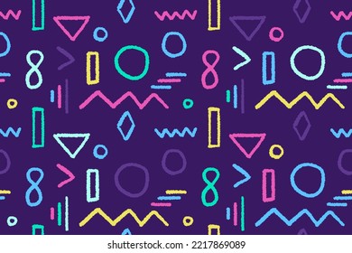 Seamless 90s style pattern. Abstract repeatable boho background for fashion prints, textiles, wallpapers and wrapping paper.