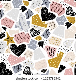 Seamless abstarct pattern with ink drawn shapes and textures. Creative fashion texture. Great for fabric, textile Vector Illustration
