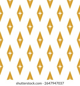 Seamless abstarct pattern with mid century retro diamond shapes and stars