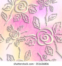 Seamless abstract 3D light background with roses. 