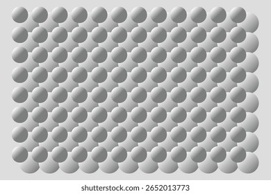 A seamless abstract 3D pattern featuring rows of circular shapes with soft gradient shadows, creating a modern and minimalistic illusion of depth. This monochrome texture is ideal for backgrounds, 