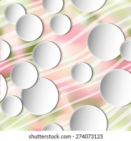 Seamless abstract 3D white spheric elements on blurred background. Vector EPS10 pattern. 