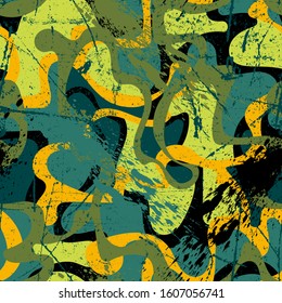 Seamless abstract ackground with grunge elements, wavy chaotic shapes.