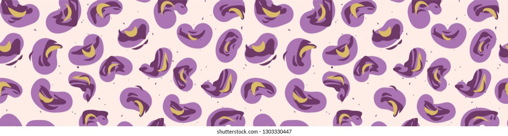 Seamless abstract animal border. Vector illustration art. Hand drawn brush stroke texture banner ribbon. Stylized purple pink fur texture background for modern fashion trim, home decor edging.
