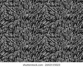 Seamless abstract animal-inspired pattern featuring dynamic black and white organic lines. Ideal for textile design, modern wallpapers, branding projects, and decorative backgrounds