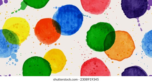 seamless Abstract art background watercolor circle stains, watercolour brush stroke. colored blue, pink, green, beige textured watercolour Illustration for prints, wall art, cover, banner background