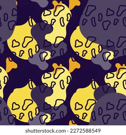Seamless abstract artwork. Repeated pattern. Printable illustration in Purple and Yellow color. Contemporary art design for textile, clothing, wallpaper, art paint print, interior.