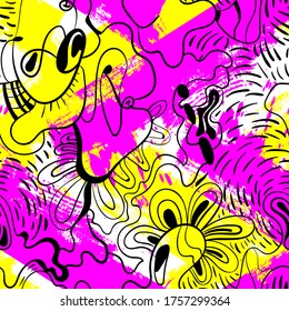 Seamless abstract backdrop with hand draw pattern and grunge spots.