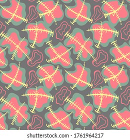 Seamless abstract backdrop with wave shapes and hand drawn patterns.