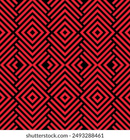 Fondo abstracto inconsútil. Patrón de rayas negras y rojas. Fondo de patrón de tela. Fondo cuadrado geométrico. Ilustración de Fondo de pantalla. Patrón de producto negro y rojo.