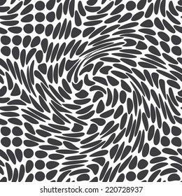 Seamless abstract background. Black and white swirled dots texture pattern.  