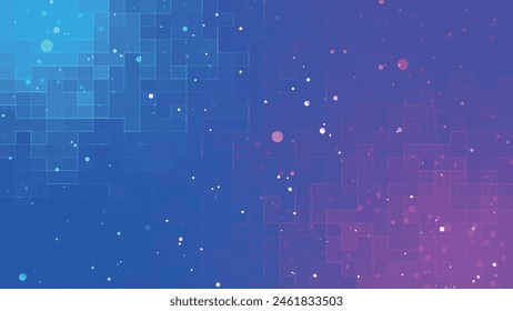 Seamless abstract background of blue squares and bright particles. Abstract gradient background. Background for web design. Small square simple computer mosaic blocks. 3D vector