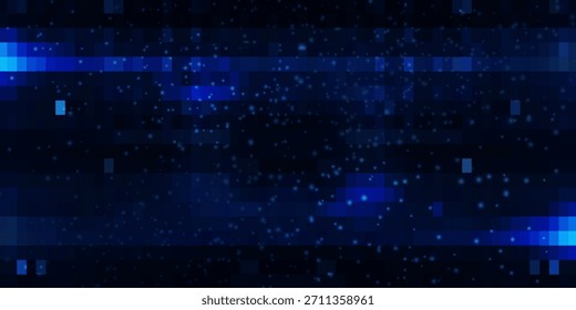 Fundo abstrato sem emenda de quadrados azuis e partículas brilhantes. Fundo de gradiente abstrato. Plano de fundo para design da Web. Pequenos blocos de mosaico de computador simples quadrado. Vetor 3D