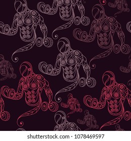 Seamless abstract background with bodybuilder. Texture (pattern) for  textile, wallpapers, print, wrapping, scrapbooking, book cover, cloth design. Vector illustration.