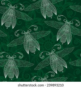 Seamless abstract background with butterflies ,Henna Mehendi Tattoo  Style Doodles Seamless Pattern