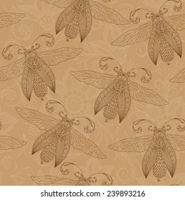 Seamless abstract background with butterflies ,Henna Mehendi Tattoo  Style Doodles Seamless Pattern