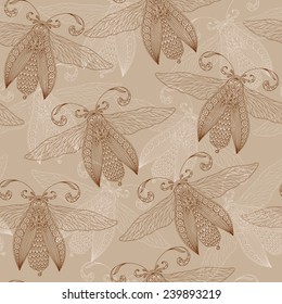 Seamless abstract background with butterflies ,Henna Mehendi Tattoo  Style Doodles Seamless Pattern