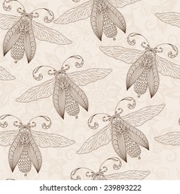 Seamless abstract background with butterflies ,Henna Mehendi Tattoo  Style Doodles Seamless Pattern
