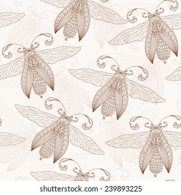 Seamless abstract background with butterflies ,Henna Mehendi Tattoo  Style Doodles Seamless Pattern