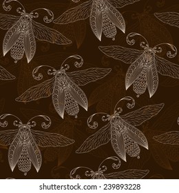 Seamless abstract background with butterflies ,Henna Mehendi Tattoo  Style Doodles Seamless Pattern