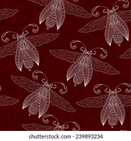 Seamless abstract background with butterflies ,Henna Mehendi Tattoo  Style Doodles Seamless Pattern