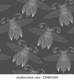 Seamless abstract background with butterflies ,Henna Mehendi Tattoo  Style Doodles Seamless Pattern