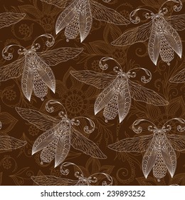 Seamless abstract background with butterflies ,Henna Mehendi Tattoo  Style Doodles Seamless Pattern