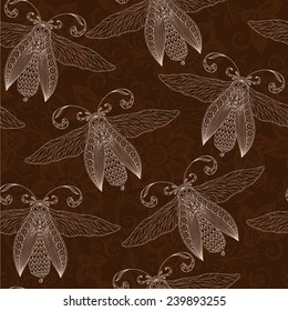 Seamless abstract background with butterflies ,Henna Mehendi Tattoo  Style Doodles Seamless Pattern