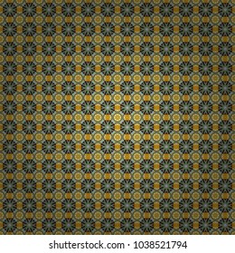 Seamless abstract background. Ceramic tiles pattern. Gray, green and yellow mandalas. Vector hand drawn art, typical portuguese tiles. Traditional ornate portuguese decorative tiles azulejos.