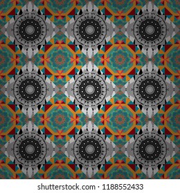 Seamless abstract background. Ceramic tiles pattern. Vector hand drawn art, typical portuguese tiles. Traditional ornate portuguese decorative tiles azulejos. Gray, brown and blue mandalas.