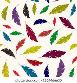 seamless abstract background with colored feathers or leaves.Bright color background for  cards, paper wrapper and other objects.
