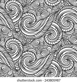 Seamless abstract background with curls and waves. Vector pattern