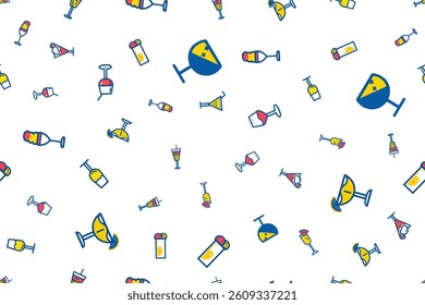 Seamless Abstract Background with Different Types of Glasses with Beverages Vector Illustration