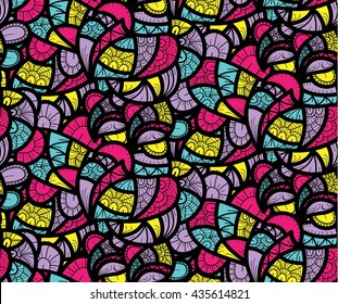 Seamless abstract background with doodling hand drawn elements, vector illustration.