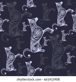 Seamless abstract background with earth dog (hound), symbol of 2018. Texture (pattern) for textile, wallpapers, print, wrapping, scrapbooking, book cover, cloth. New year design.  Vector illustration.