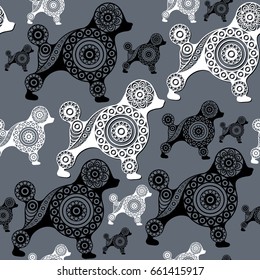 Seamless abstract background with earth dog (hound), symbol of 2018. Texture (pattern) for textile, wallpapers, print, wrapping, scrapbooking, book cover, cloth. New year design.  Vector illustration.