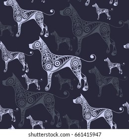 Seamless abstract background with earth dog (hound), symbol of 2018. Texture (pattern) for textile, wallpapers, print, wrapping, scrapbooking, book cover, cloth. New year design.  Vector illustration.