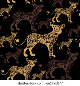 Seamless abstract background with earth dog (hound), symbol of 2018. Texture (pattern) for textile, wallpapers, print, wrapping, scrapbooking, book cover, cloth. New year design.  Vector illustration.