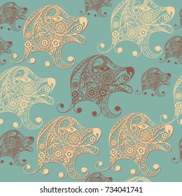 Seamless abstract background with earth dog (hound), symbol of 2018.Texture (pattern) for textile, wallpapers, print, wrapping, scrapbooking, book cover, cloth. New year design.  Vector illustration.
