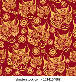 Seamless abstract background with earth pig (swine), symbol of 2019. Texture (pattern) for textile, wallpapers, print, wrapping, scrapbooking, book cover, cloth. New year design. Vector illustration.