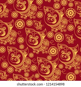 Seamless abstract background with earth pig (swine), symbol of 2019. Texture (pattern) for textile, wallpapers, print, wrapping, scrapbooking, book cover, cloth. New year design. Vector illustration.