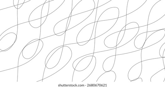 Seamless abstract background featuring fluid, black, curved lines on a bright white backdrop, creating a dynamic and minimalist modern design with a flowing and organic feel