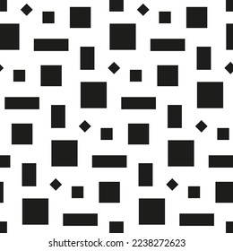 Seamless abstract background. Geometric black and white fabric print for trendy modern home textile. For curtains, pillows, bag. Pattern with simple shapes. Contrasting rectangles, squares, rhombuses.