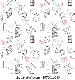 Seamless abstract background of geometric shapes scattered in a chaotic order. For textbooks, books, presentations, wallpaper, textiles, etc.