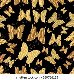 Seamless abstract background with golden gradient butterflies. Seamless pattern for your design wallpapers, pattern fills, web page backgrounds, surface textures.