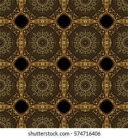 Seamless abstract background with golden repeating elements. Black and golden pattern. Elegant vector classic golden seamless pattern.
