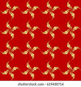 Seamless abstract background with golden repeating elements. Red and golden pattern. Elegant vector classic golden seamless pattern.
