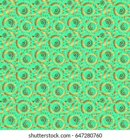 Seamless abstract background with golden repeating elements. Green and golden pattern. Elegant vector classic golden seamless pattern.