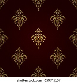 Seamless abstract background with golden repeating elements. Brown and golden pattern. Elegant vector classic golden seamless pattern.