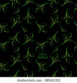Seamless Abstract Background. Green Leaves Isolated on Black Background. Vector Illustration